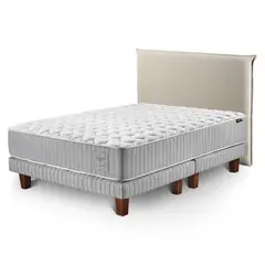CANNON - Cama Europea Hybrid Cotton 2 Plazas + Respaldo Lino Beige
