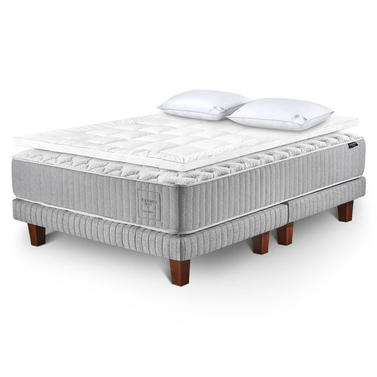 Cama Europea Hybrid Cotton 2 Plazas + Topper + Almohada Down Alternative 50X70 Cm