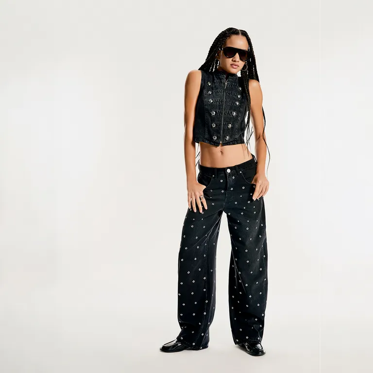 Jeans Baggy Tiro Medio Mujer