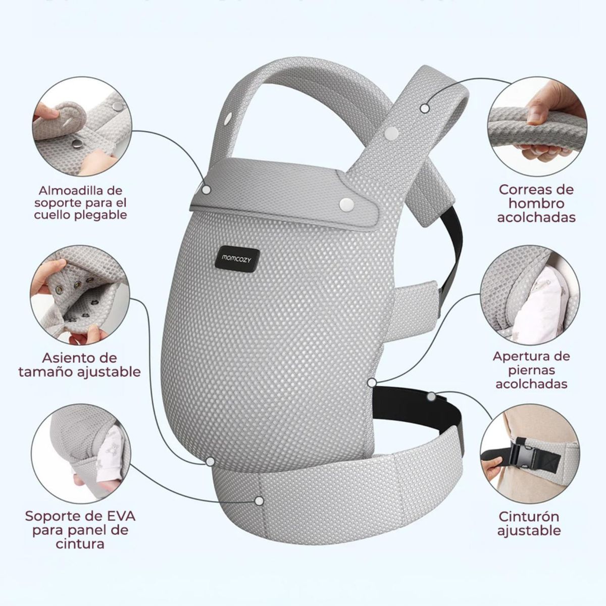 MOMCOZY - Portabebe Malla Gris Momcozy