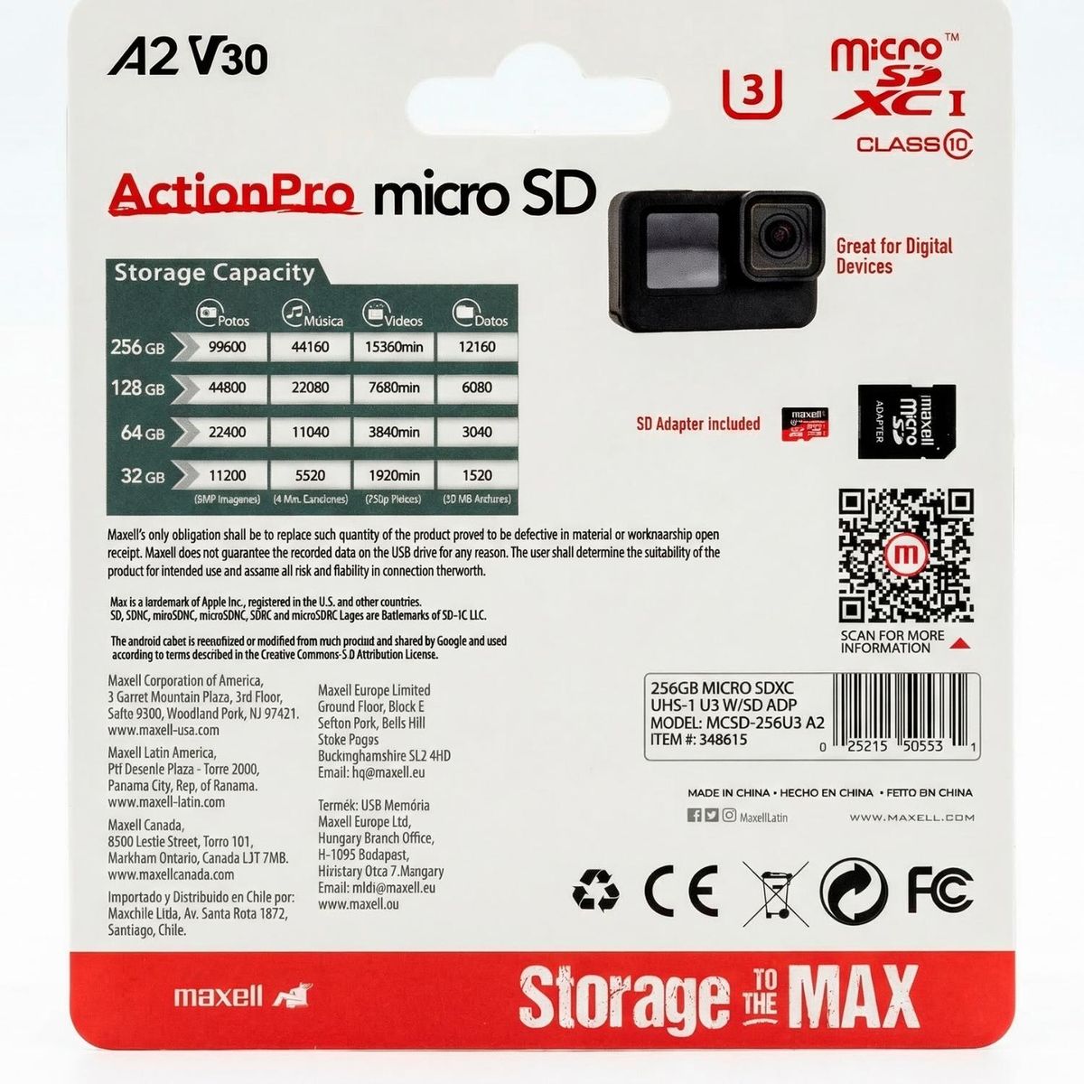 MAXELL - Micro SDXC 256GB Uhsi A2 V30 Maxell