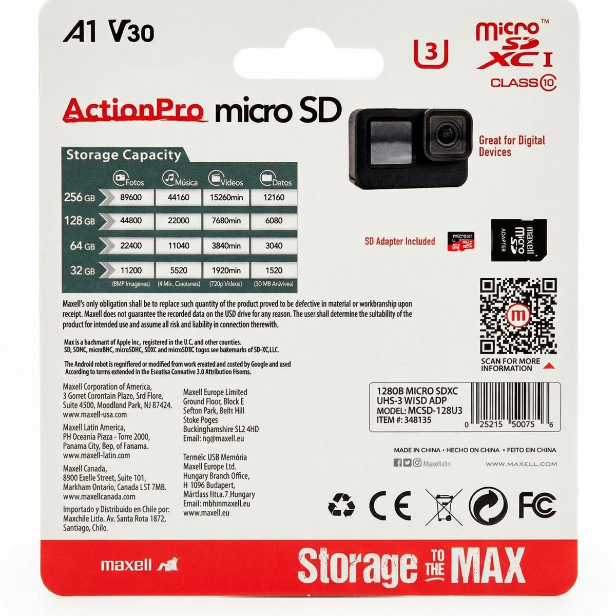 MAXELL - Micro SDXC 128GB Uhsi V30 A1 Maxell
