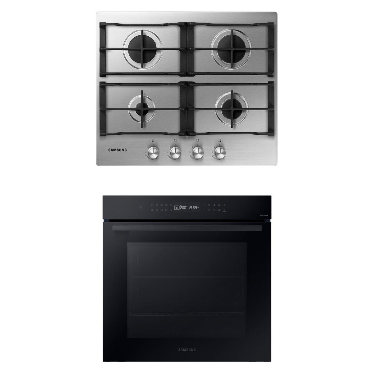 SAMSUNG - Encimera a Gas 4Q Gris + Horno Eléctrico 76 L Wi-Fi Negro Samsung