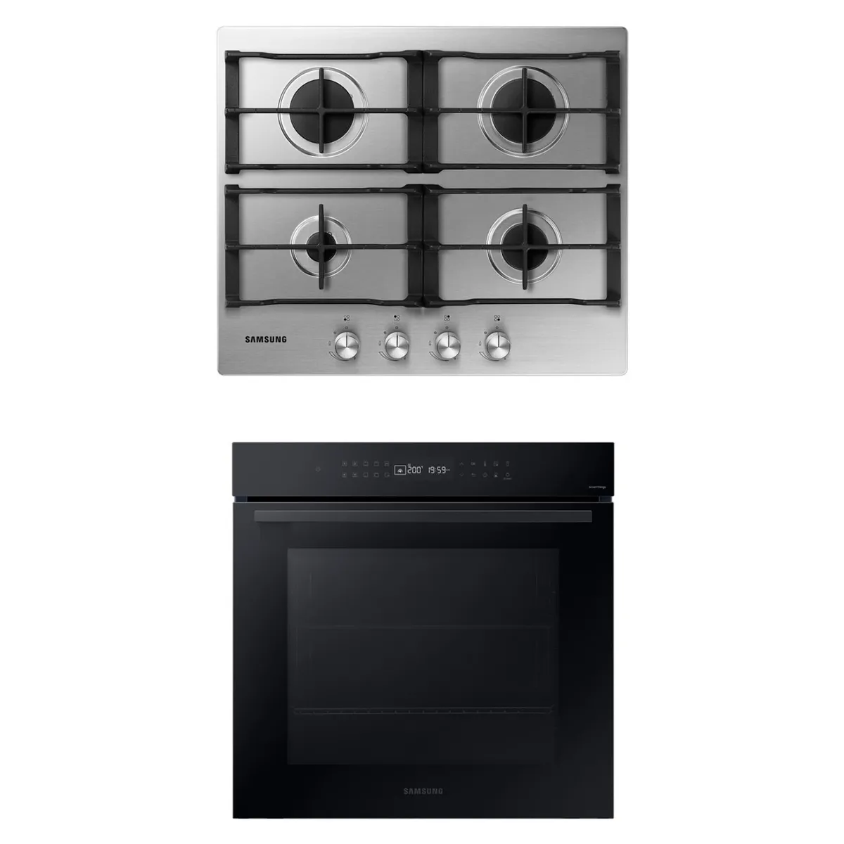 SAMSUNG - Encimera a Gas 4Q Gris + Horno Eléctrico 76 L Wi-Fi Negro Samsung