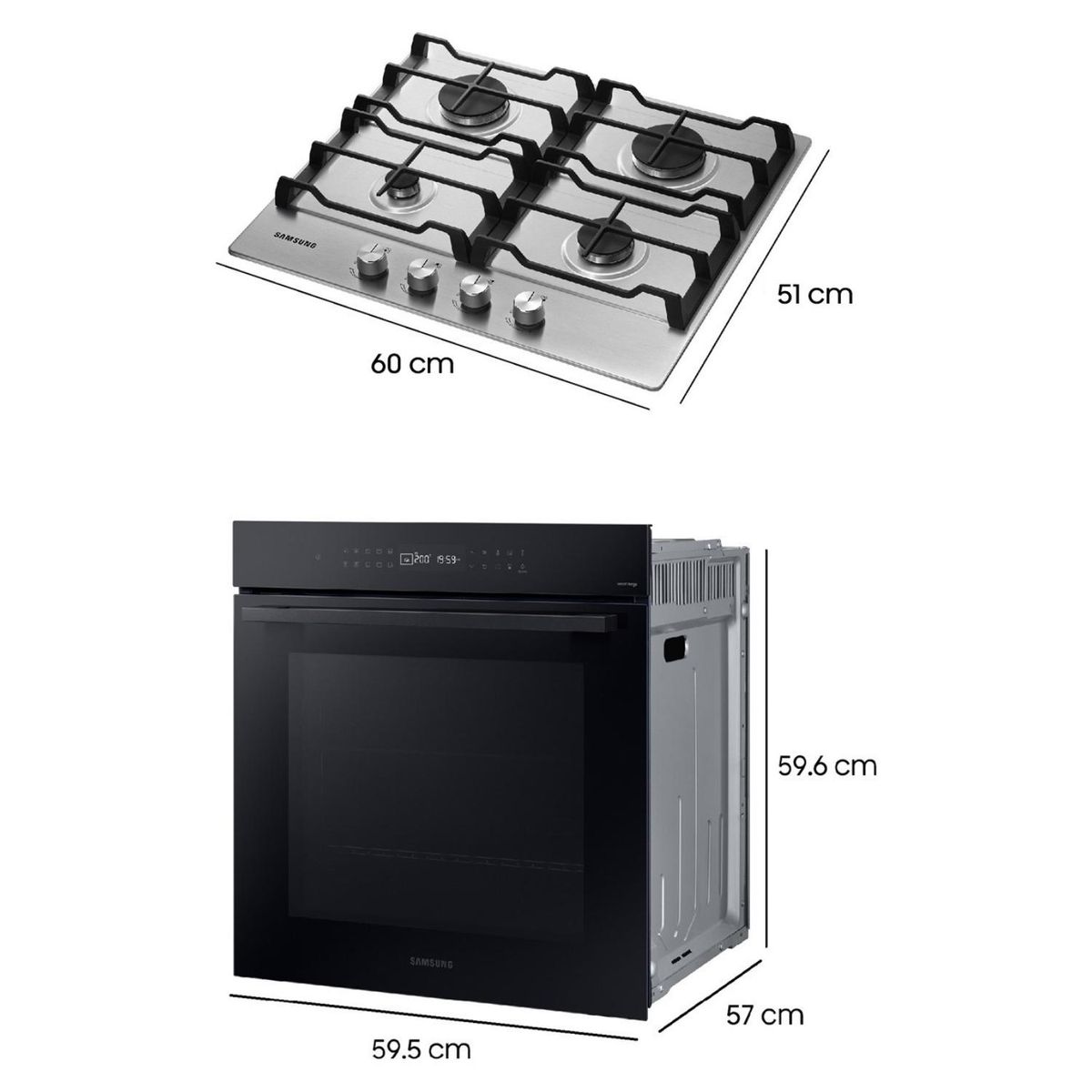 SAMSUNG - Encimera a Gas 4Q Gris + Horno Eléctrico 76 L Wi-Fi Negro Samsung