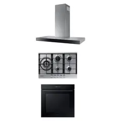 SAMSUNG - Campana Decorativa Táctil 90 cm + Encimera a Gas 5Q Gris + Horno Eléctrico 76 L Wi-Fi Negro