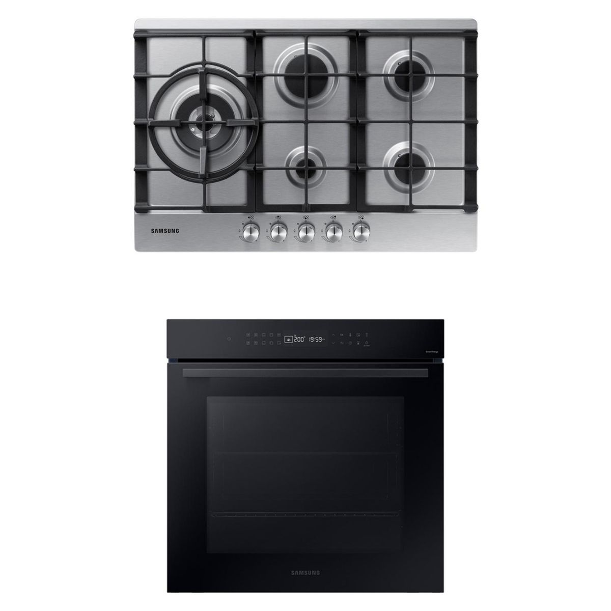 SAMSUNG - Encimera a Gas 5Q Gris + Horno Eléctrico 76 L Serie 4 Wi-Fi Negro Samsung