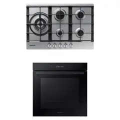 SAMSUNG - Encimera a Gas 5Q Gris + Horno Eléctrico 76 L Serie 4 Wi-Fi Negro