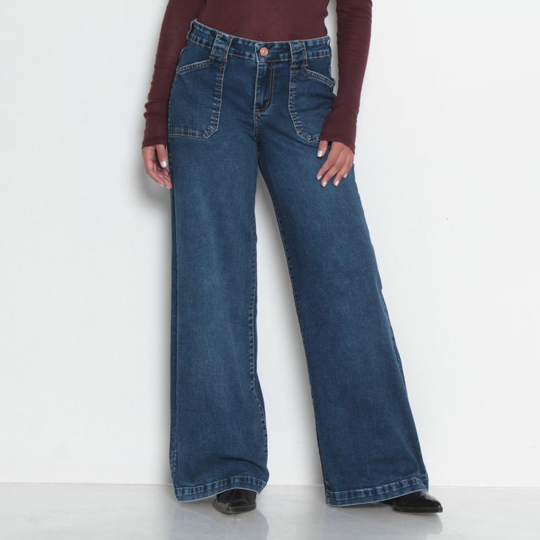 Jeans Wide Leg Mujer Tiro Medio