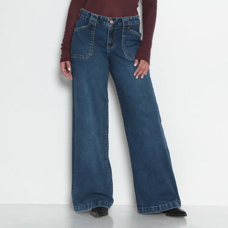 Jeans Wide Leg Mujer Tiro Medio