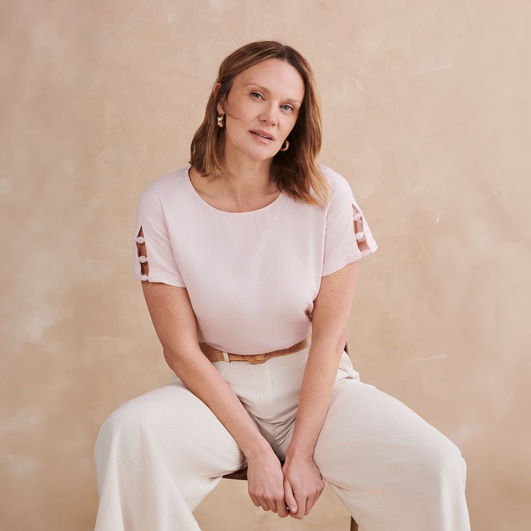 Blusa Lino Manga Corta Mujer S.cocci
