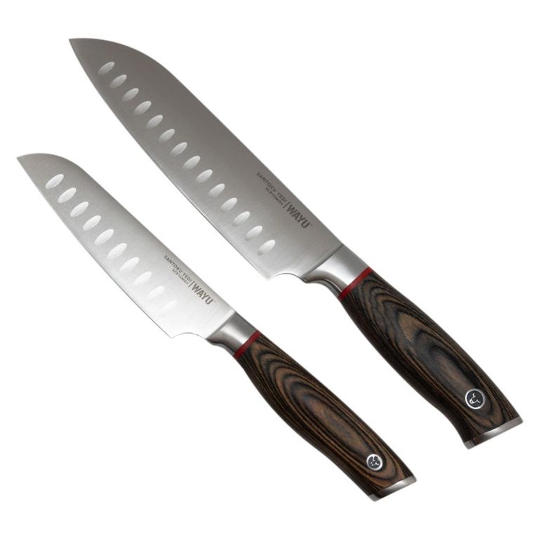 WAYU Set 2 Cuchillos Santoku Ring