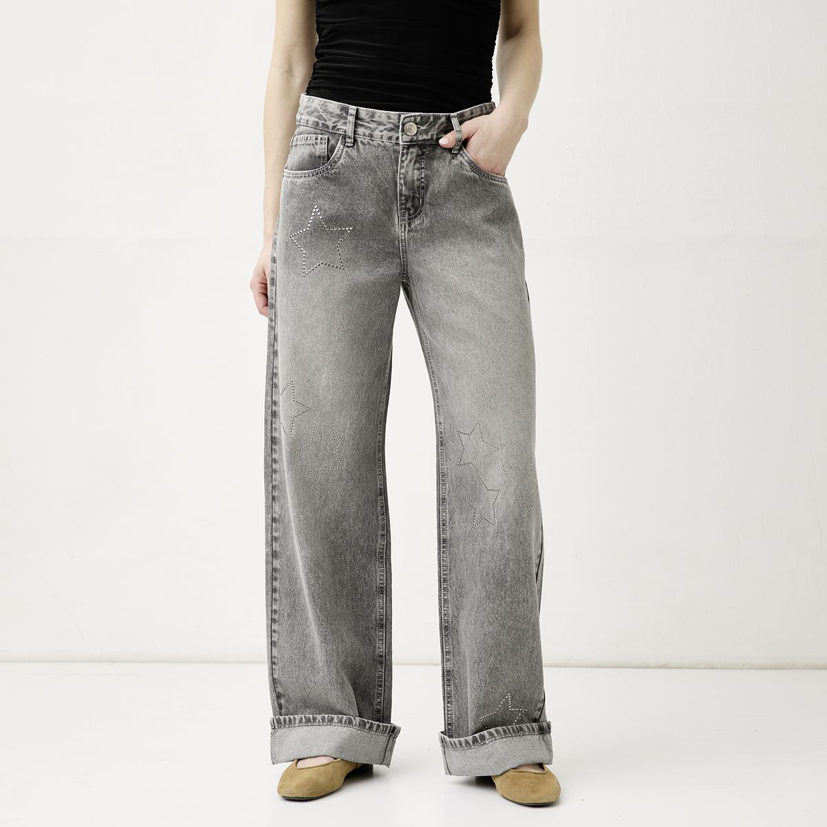 SYBILLA - Jeans Wide Leg Tiro Medio Mujer Sybilla