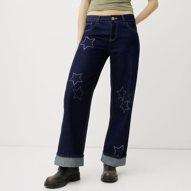 Jeans Wide Leg Tiro Medio Mujer