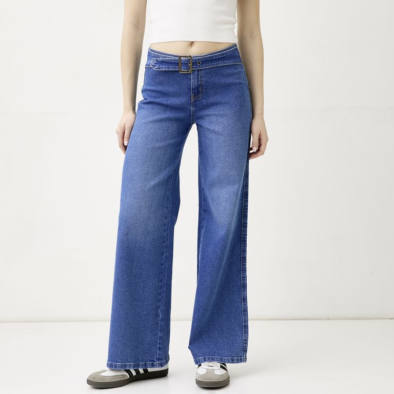 Jeans Wide Leg Tiro Medio Mujer