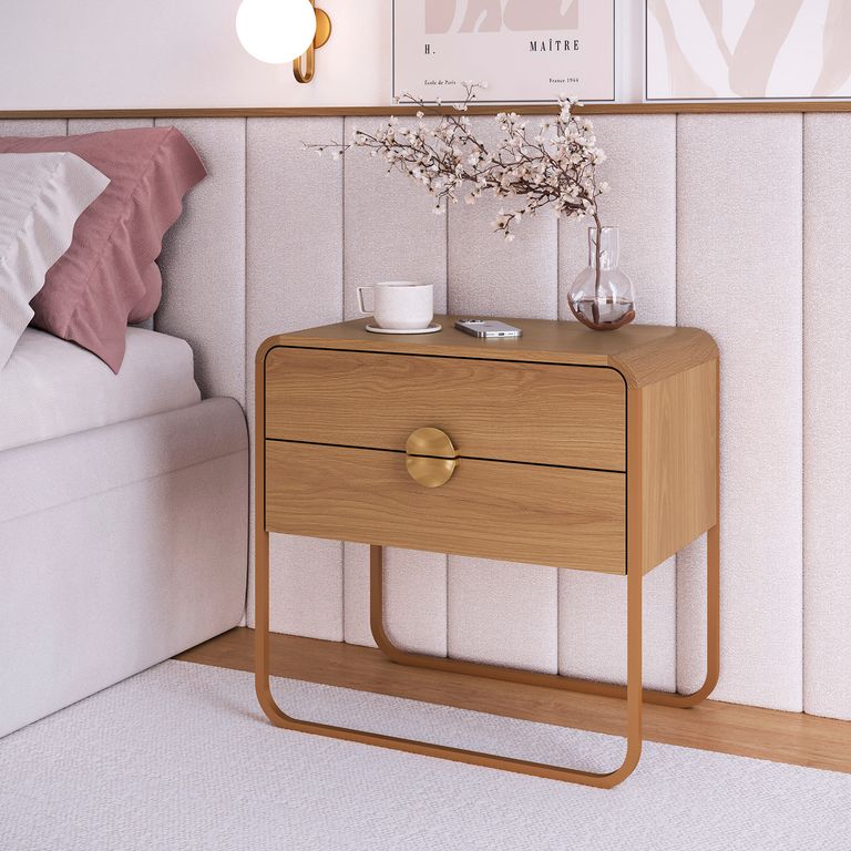 DECOCASA Velador 2 Cajones Luna 28062 Natural