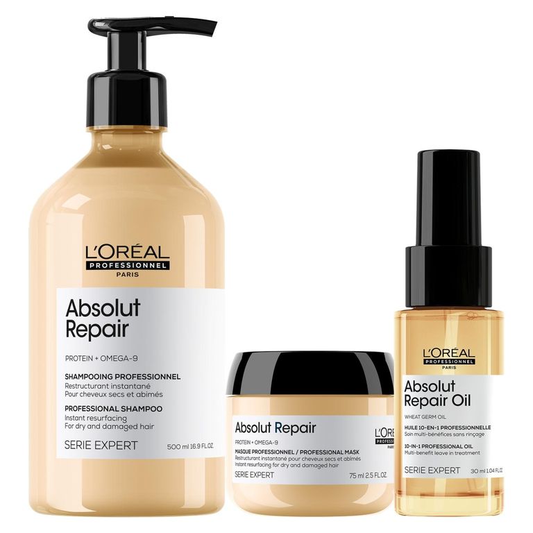Set Profesional Reparación y Nutrición Shampoo 500Ml + Máscara 75Ml + Aceite Absolut Repair 30Ml