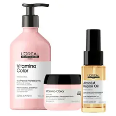 LOREAL PROFESSIONNEL - Set Profesional Cuidado del color Shp + Mini Msk Vitamino Color + Aceite Absolut Repair