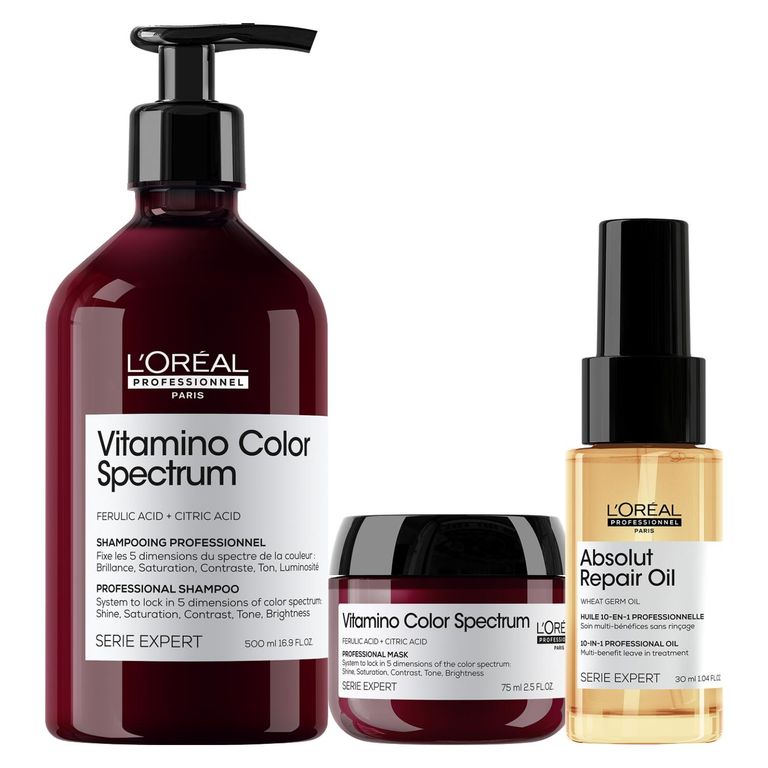 Set Profesional Cuidado del color Profundo Shampoo 500ml + Vitamino Color Spectrum 75Ml + Aceite Absolut Repair 30Ml