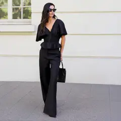 MARINA MIA - Pantalón Elena Tiro Medio Negro Mujer