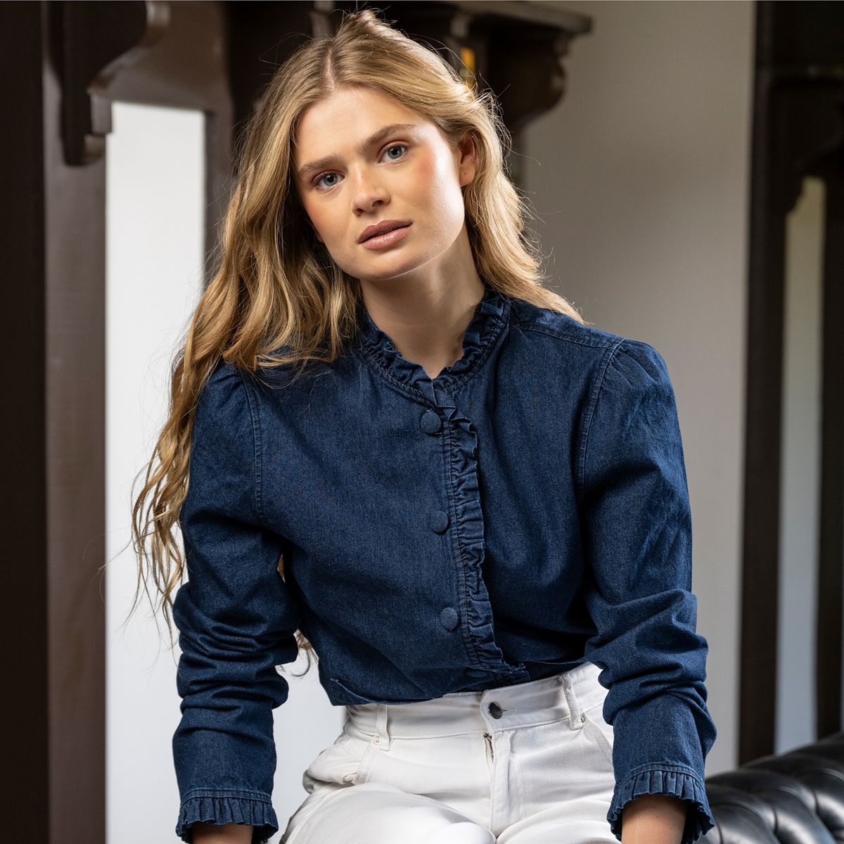 LUAU SHOES - Blusa Vuelos Denim 100% Algodón Mujer Luau