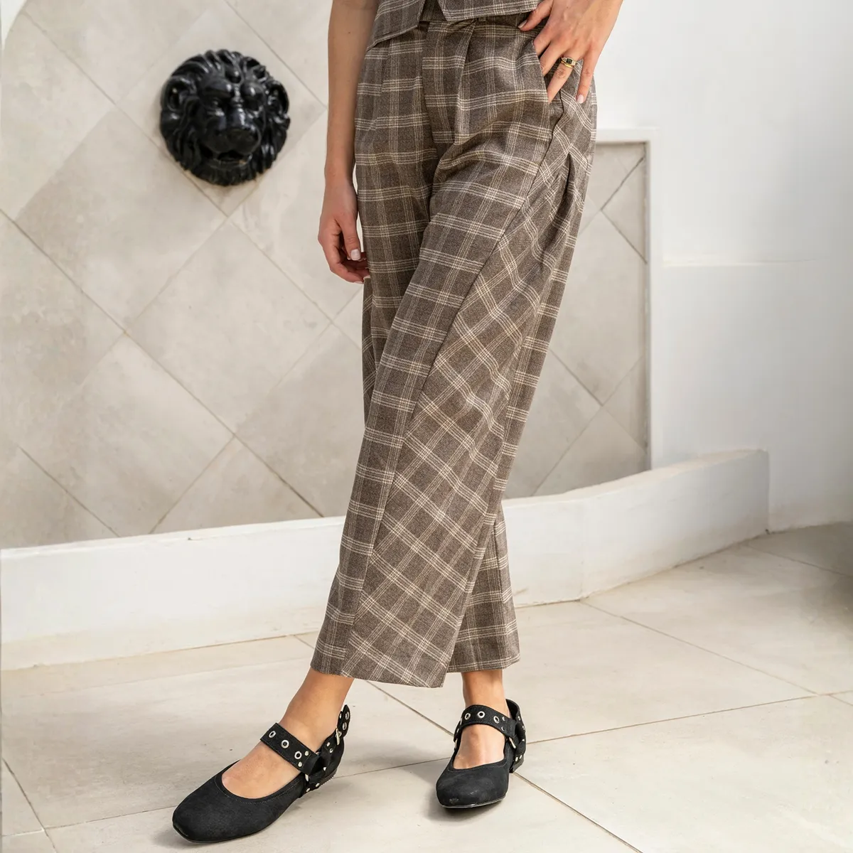 LUAU SHOES - Pantalón Cuadros Tiro Medio Mujer Luau