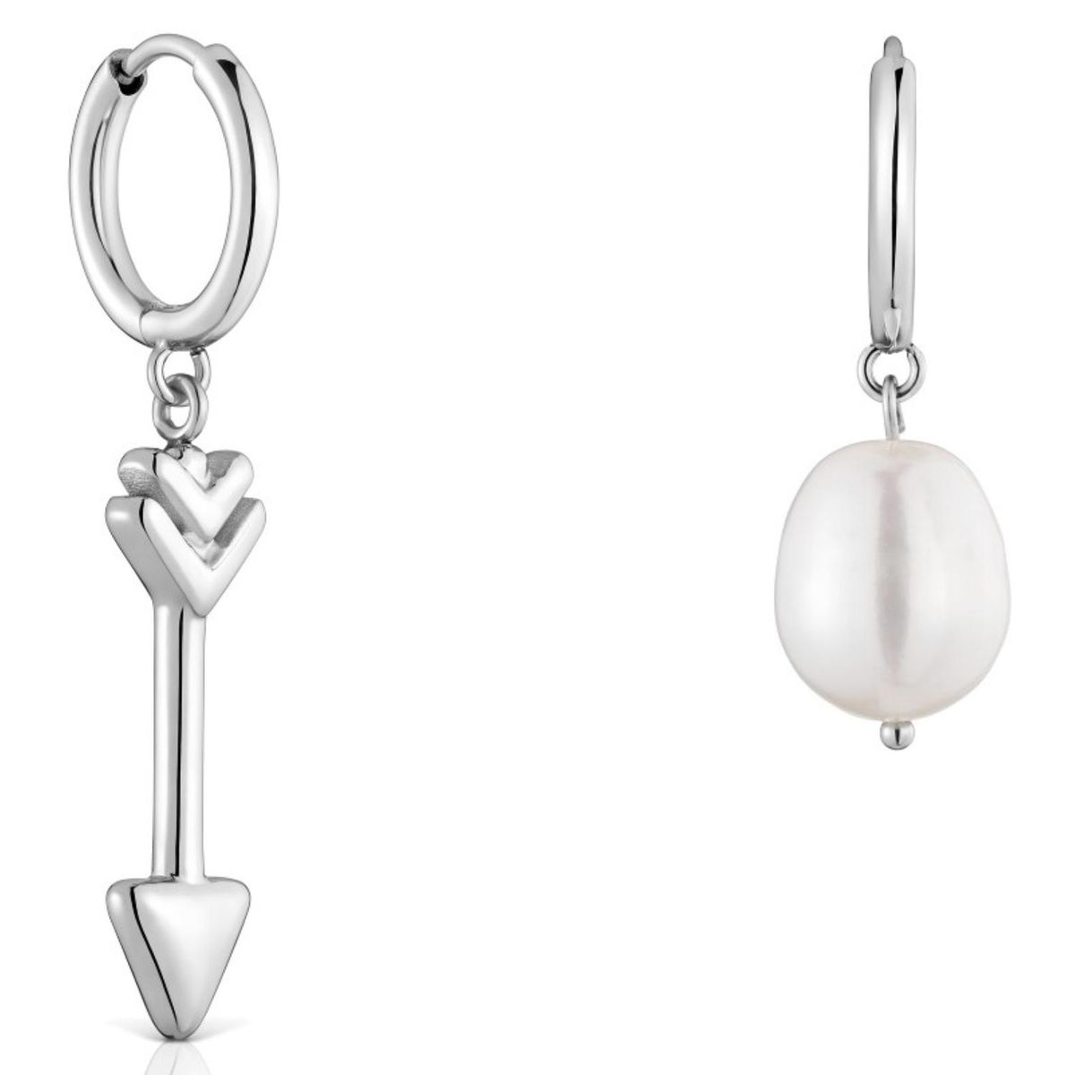 TOUS - Pendientes De Aro De Acero, Perla Cultivada Y Motivo Flecha Tous Charming