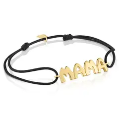 TOUS - Pulsera De Nylon Negro Con Baño De Oro 18 Kt Sobre Plata Mama