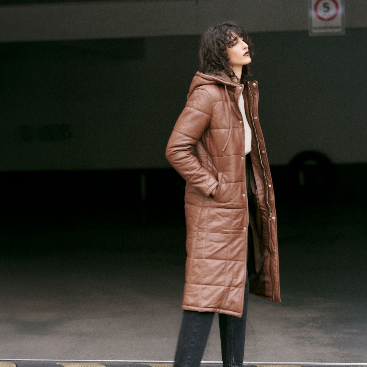 HER - Abrigo Puffa Larga Café Mujer Her