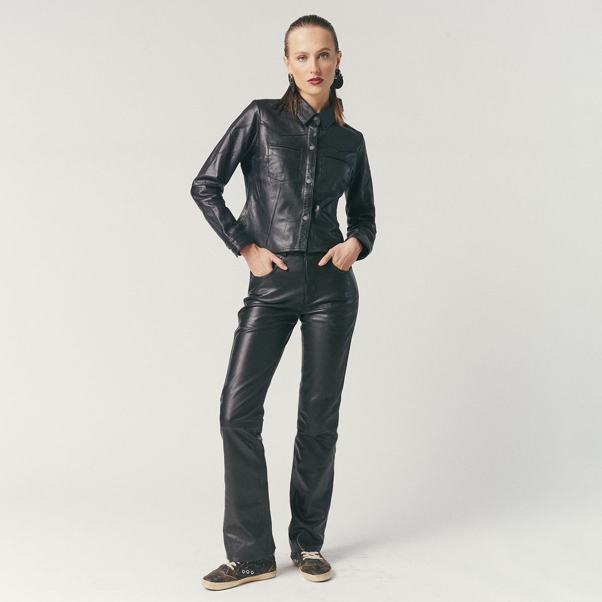 HER - Pantalón 100% Cuero Negro Mujer Her