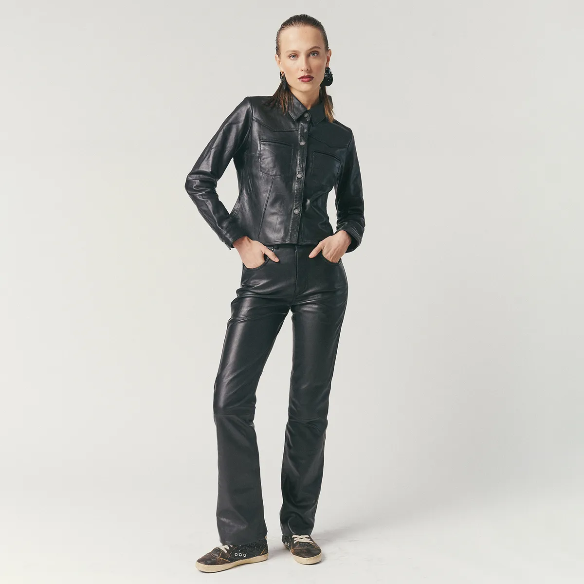 HER - Pantalón 100% Cuero Negro Mujer Her