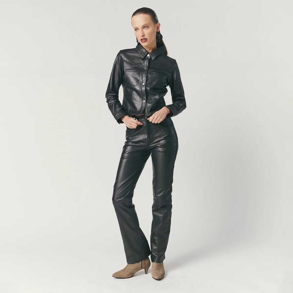 HER - Pantalón 100% Cuero Negro Mujer Her