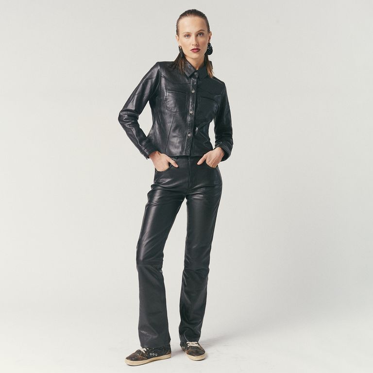 Pantalón 100% Cuero Negro Mujer