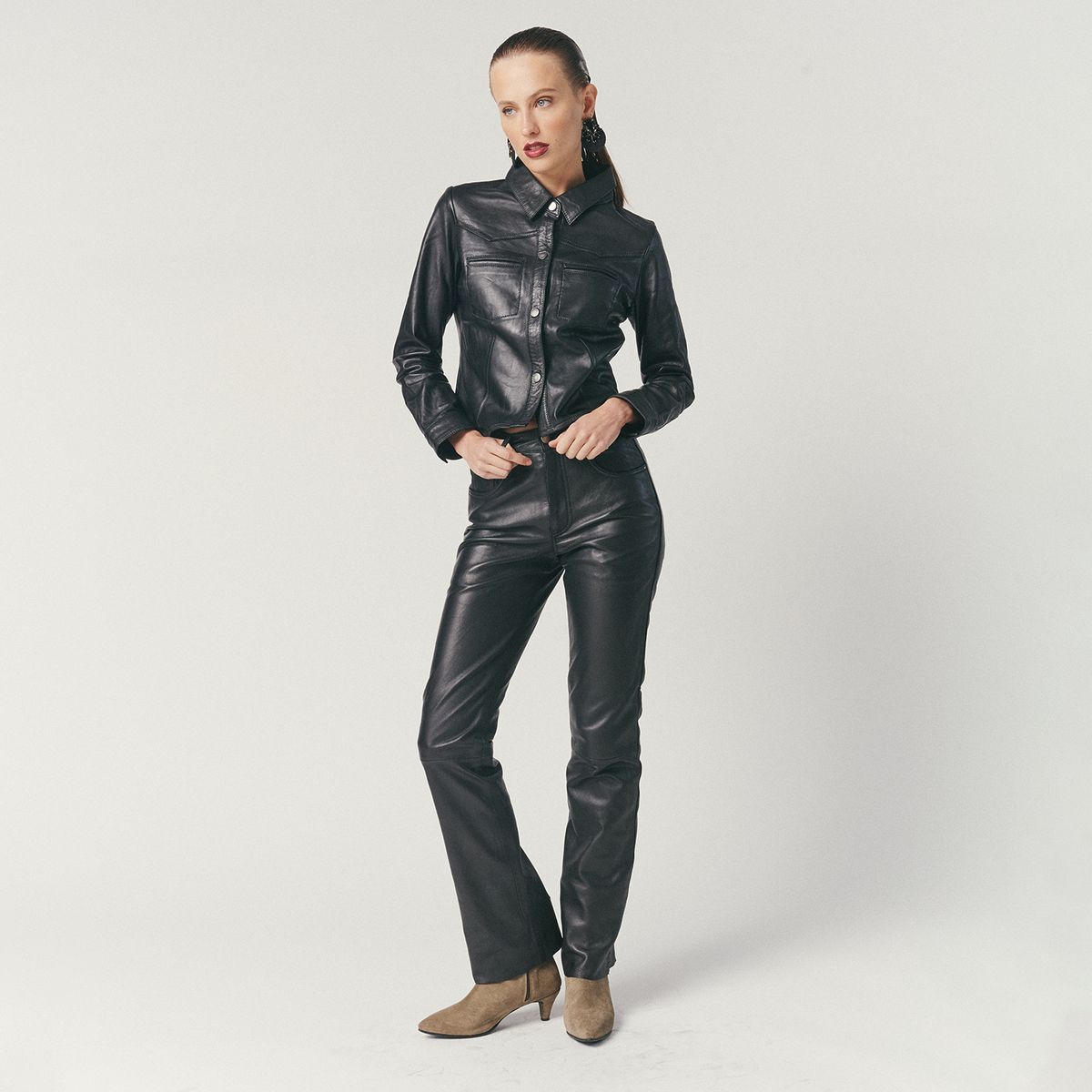 HER - Pantalón 100% Cuero Negro Mujer Her