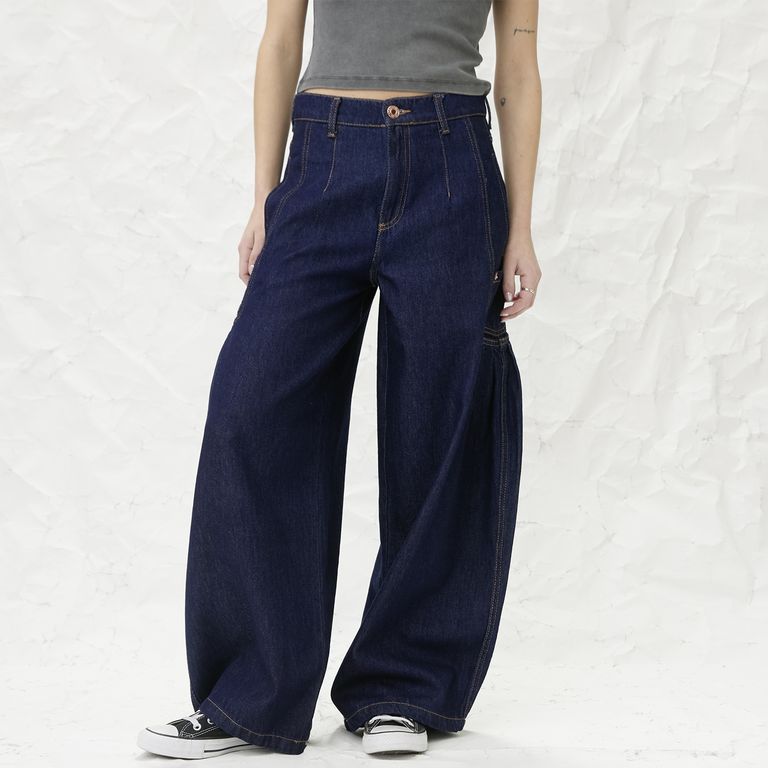 Jeans Baggy Tiro Medio Mujer