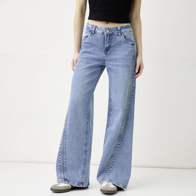 Jeans Wide Leg Tiro Medio Mujer