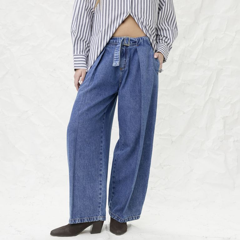 Jeans Baggy Tiro Medio Mujer