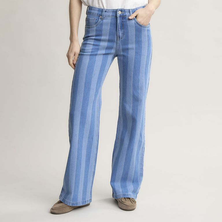 Jeans Rayas Tiro Medio Straight Mujer