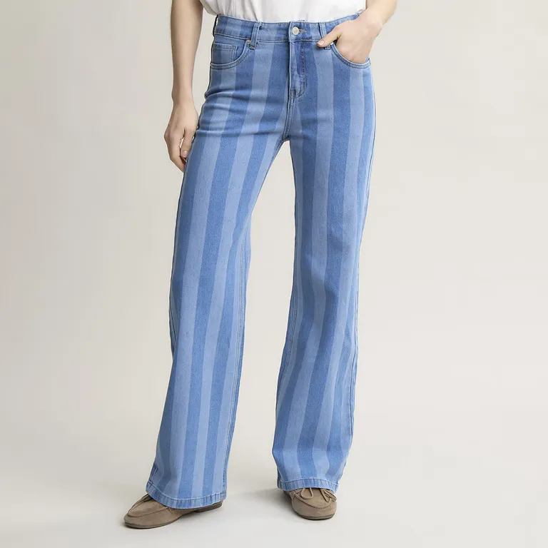 Jeans Rayas Tiro Medio Straight Mujer