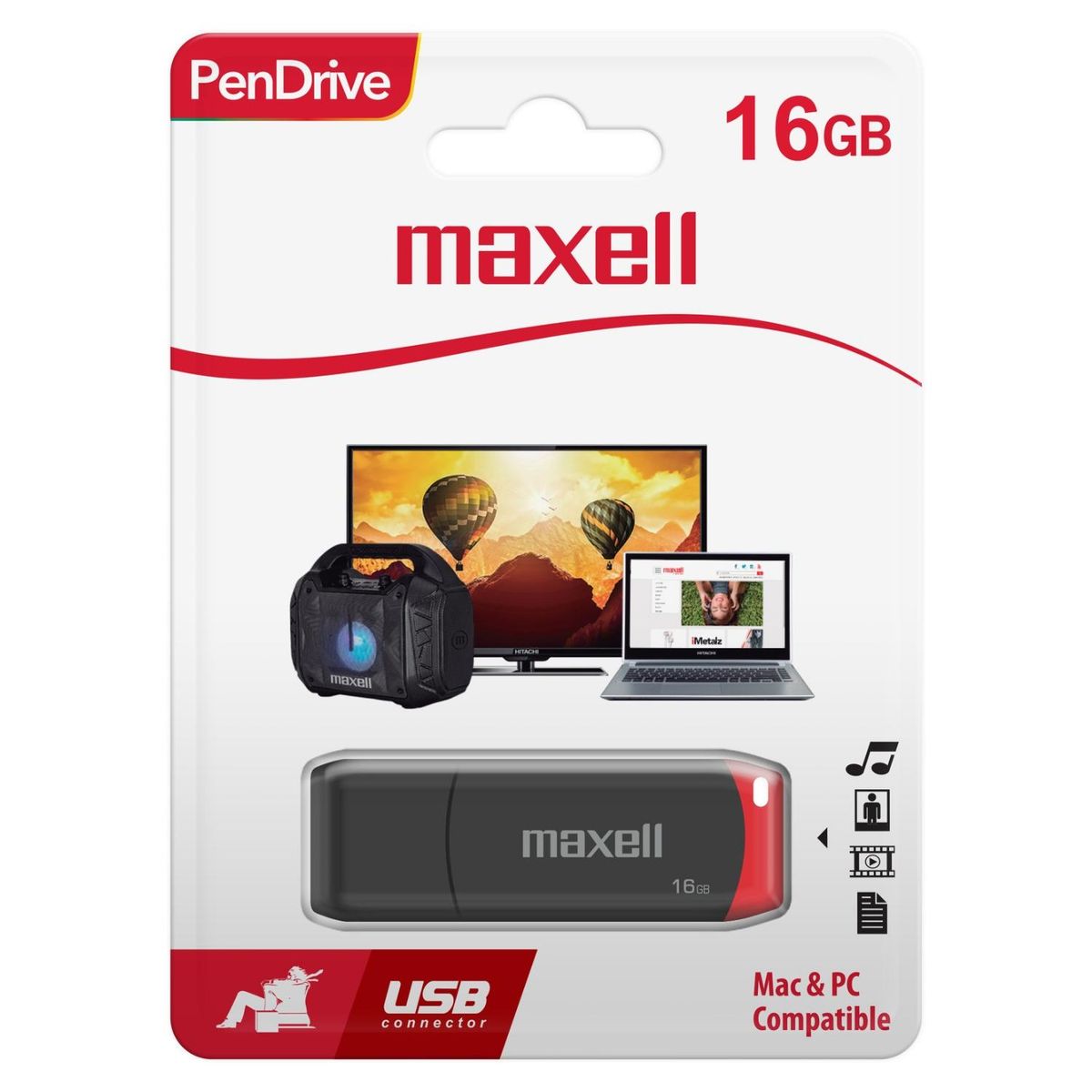 MAXELL - Pendrive Maxell 16GB Negro Rojo