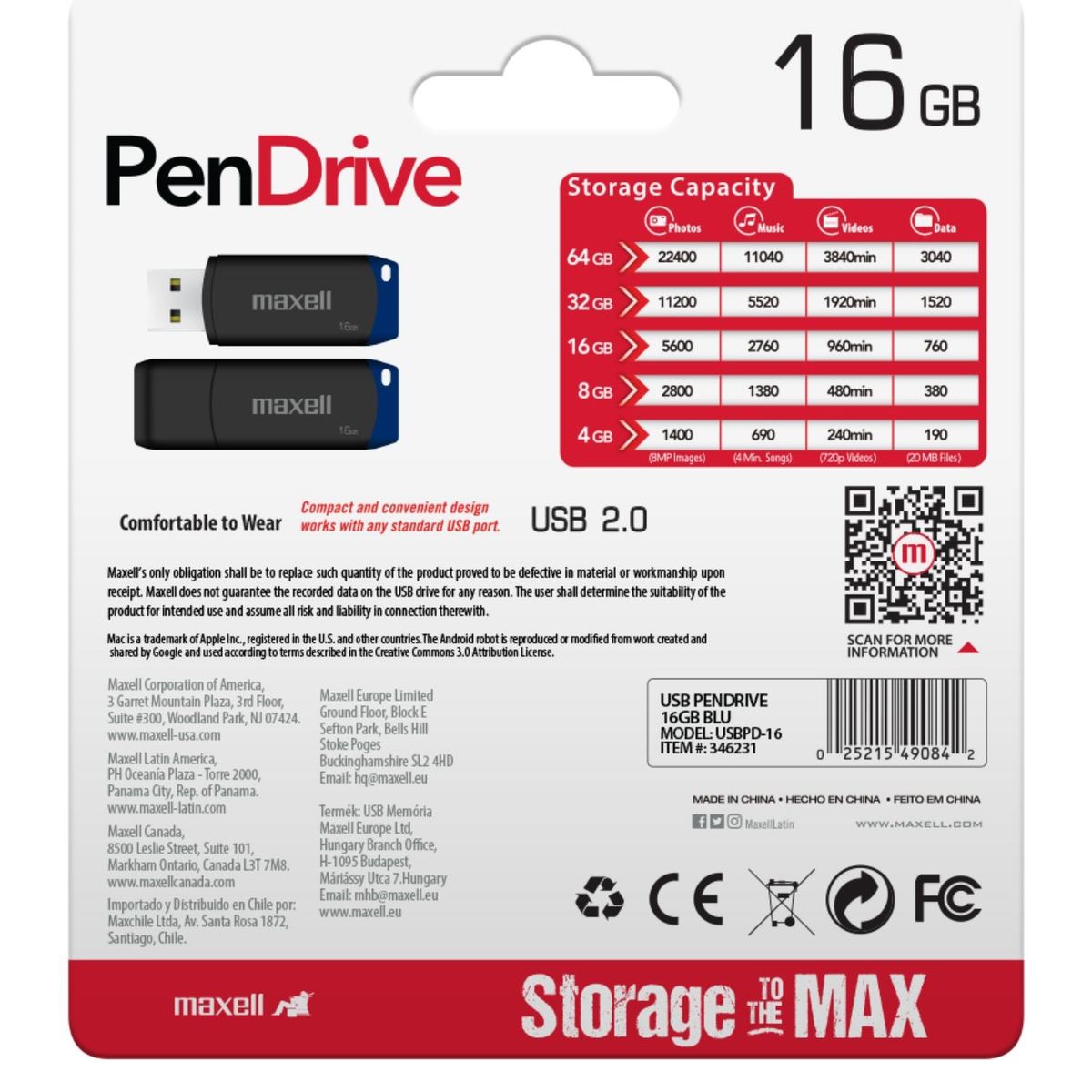 MAXELL - Pendrive Maxell 16GB Azul