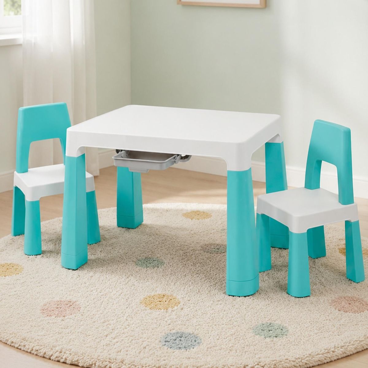 KIDSCOOL - Set Mesa Infantil Kidscool Con 2 Sillas Y Cajones - Verde Kidscool