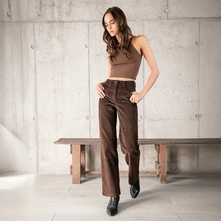 Pantalón Manuela Cotelé Tiro Medio Mujer