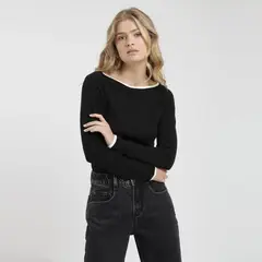 FROENS - Polera Manga Larga Cuello Bote Mujer