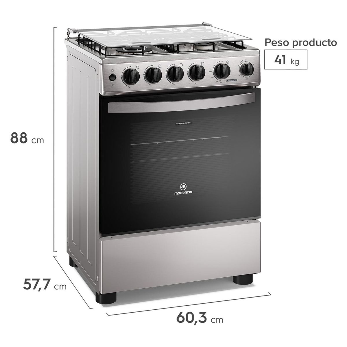 MADEMSA - Cocina a Gas 4Q FM4SSC Inox Mademsa
