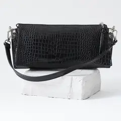 CAROLINA FLORES HANDMADE - Bolso Louise Croco Negro 100% Cuero