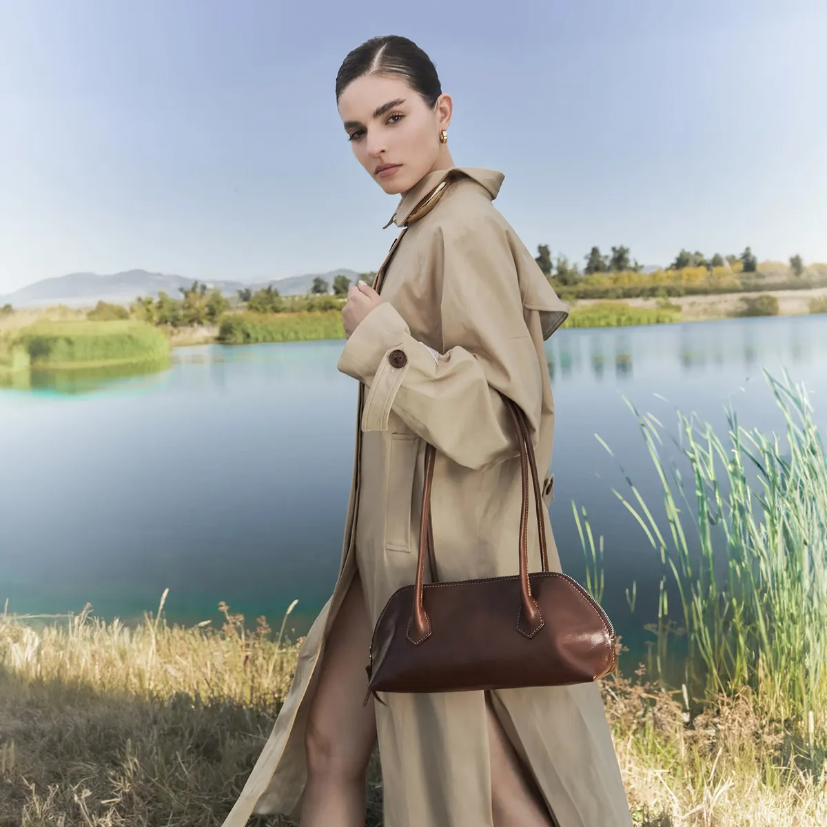 CAROLINA FLORES HANDMADE - Bolso Amelie Agreste Castaño 100% Cuero Carolina Flores Handmade