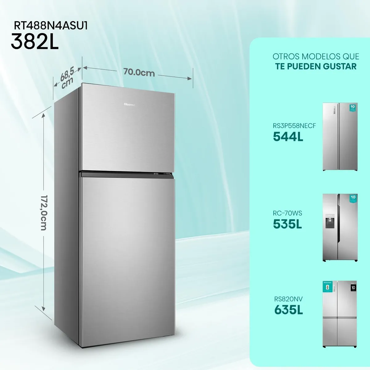HISENSE - Refrigerador Single Door 382 Litros No Frost RT488N4ASU1 Hisense