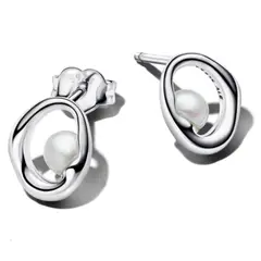 PANDORA - Aretes De Botón Óvalo Con Forma Orgánica Y Perlas Cultivadas De Agua Dulce Tratada