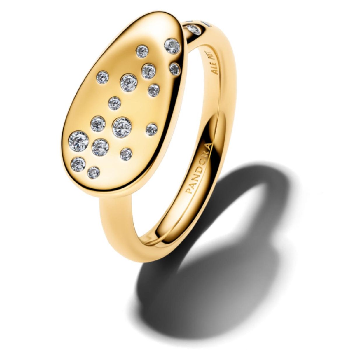 PANDORA - Anillo Sello Ovalado Pequeño Con Piedras Engastadas Pandora